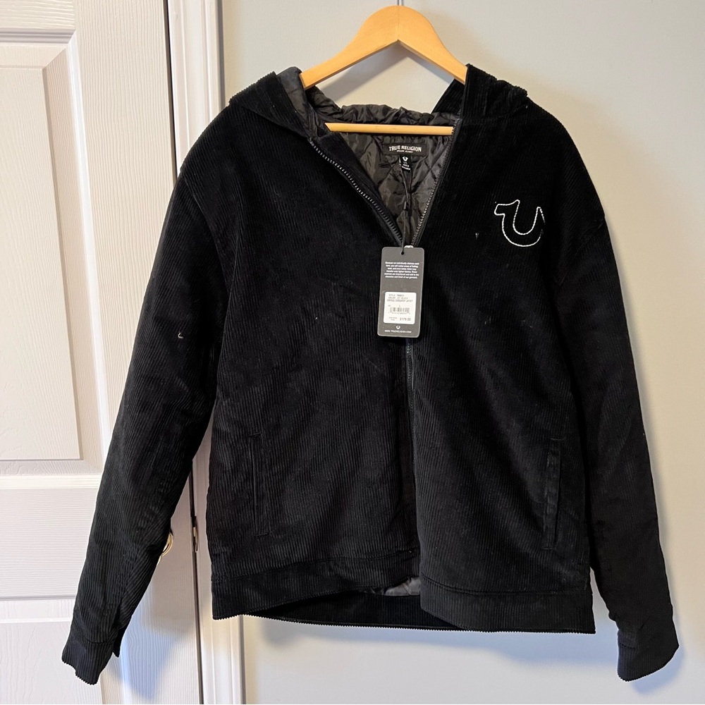 True Religion Jet Black Vintage Corduroy Jacket with Hood